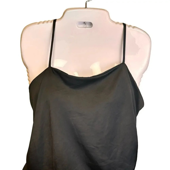 Jolie Black Satin Midi Slip Dress Side Ruching Spaghetti Straps Women’s 14 - Picture 2 of 9